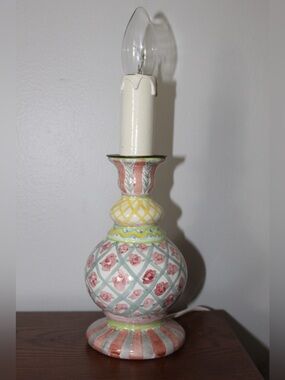 vintage MacKenzie-Childs hand-painted glazed ceramic candlestick table lamp